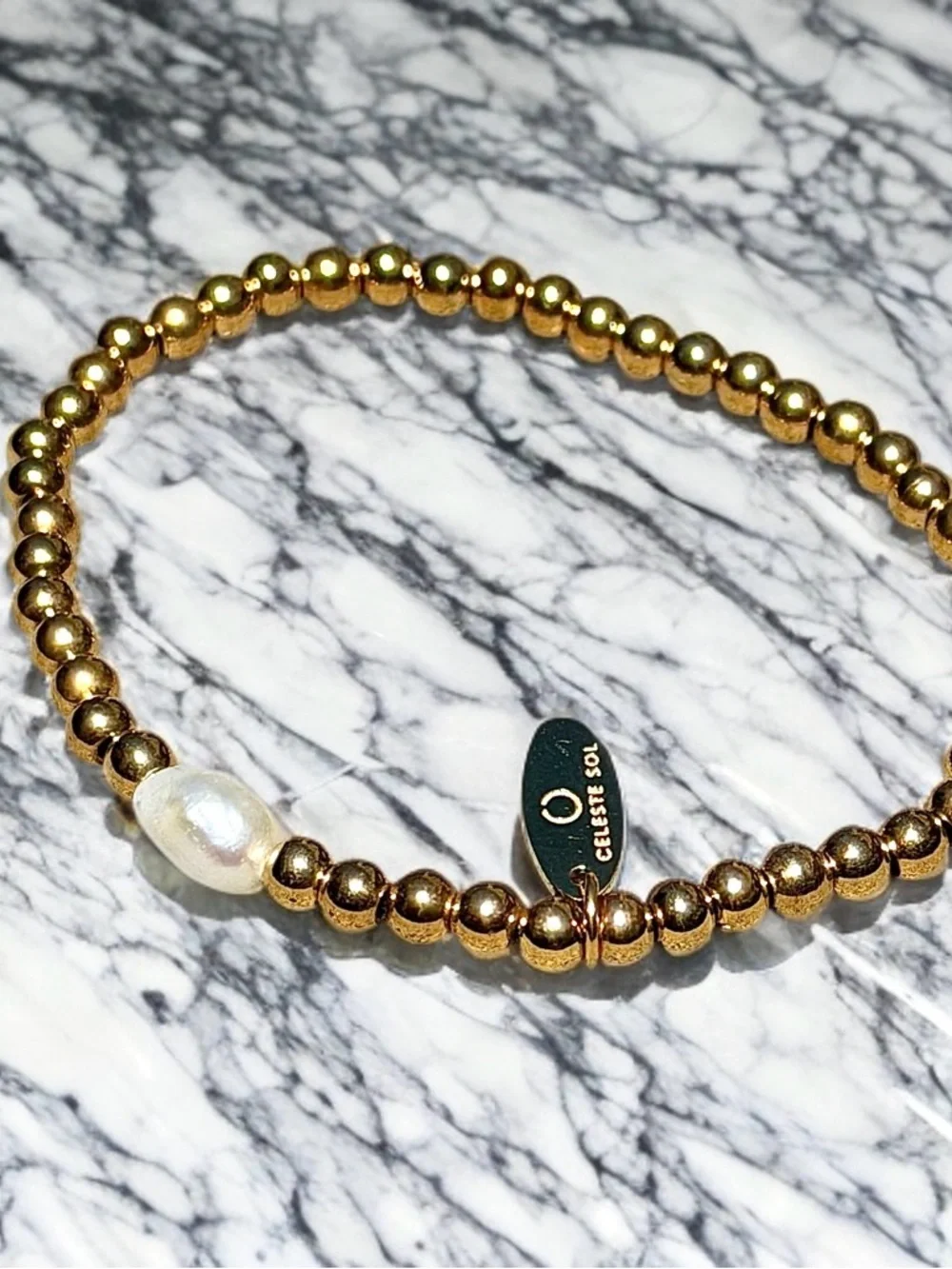 Celeste Sol Gold Tone Beaded Bracelet Freshwater Pearl Minimalist Jewelry